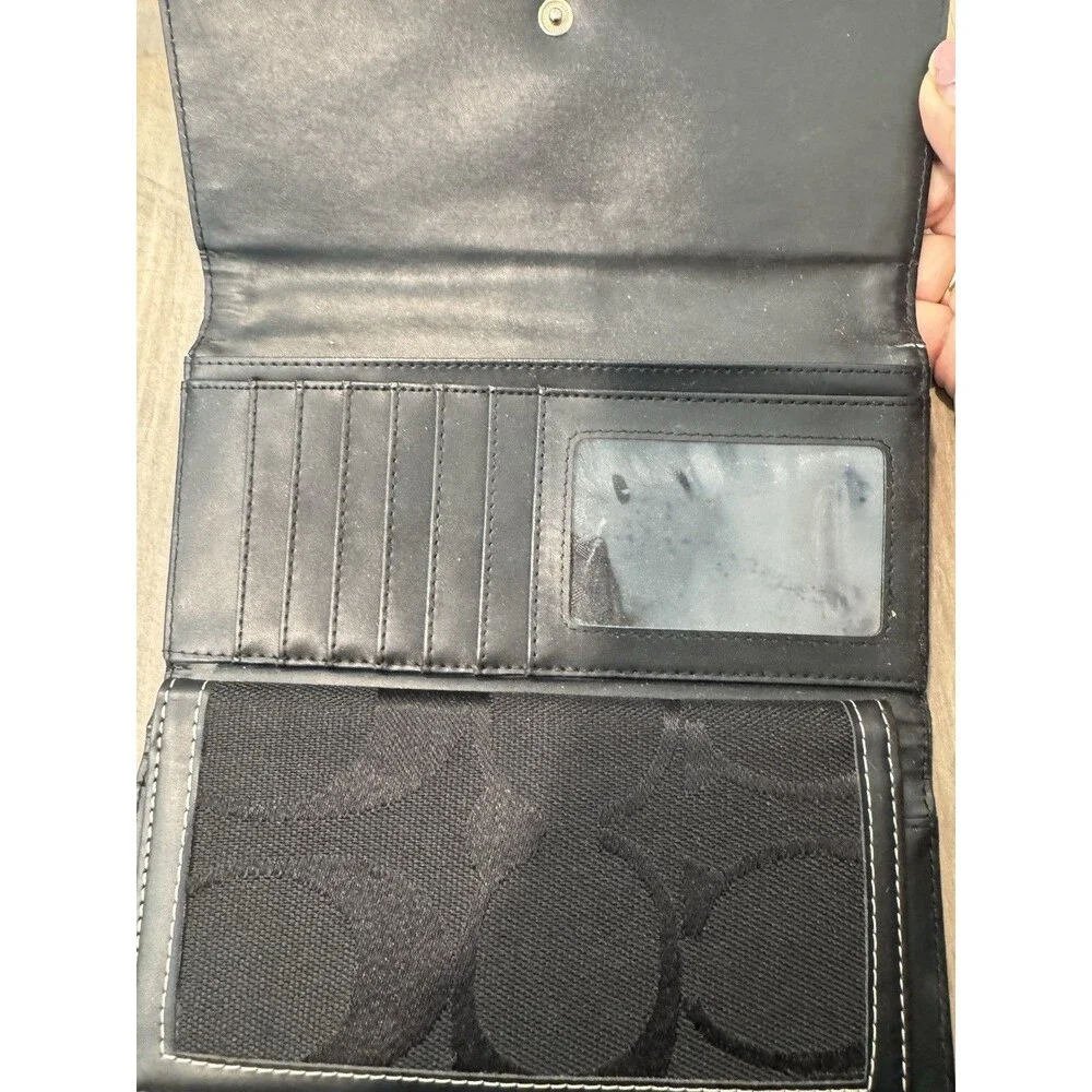 Coach Monogram Leather Signature Canvas Envelope Wallet Black & Gray Size 9x5